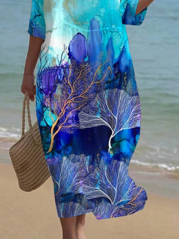 Women's Fluid Floral Art Pattern Resort Dress
