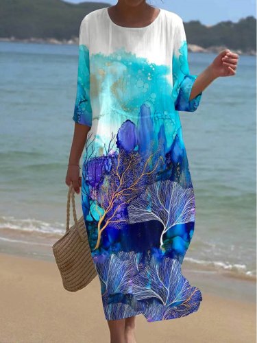 Women's Fluid Floral Art Pattern Resort Dress