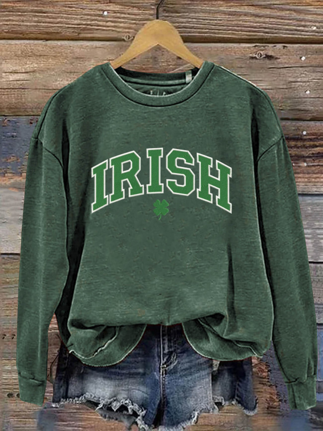 St. Patrick's Day Shamrock Four Leaf Clover Irish Art Design Print Casual Sweatshirt
