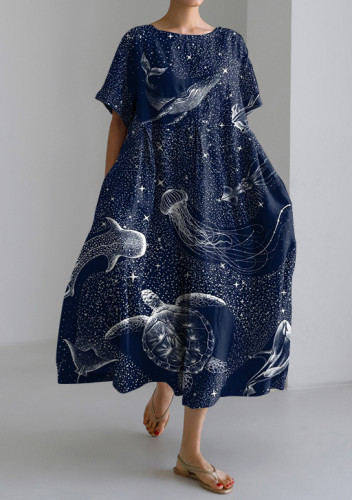 Star Jellyfish Art Print Loose Short Sleeve Dress