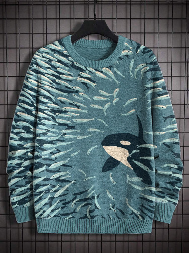 Orca And Herring Pattern Cozy Knit Sweater