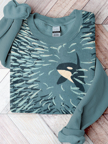Orca And Herring Ball Art Print Casual Cozy Sweatshirt