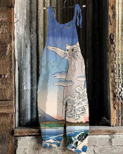 Japanese Cat Landscape Art Print Jumpsuit