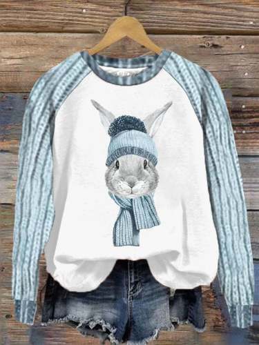 Women's Fun Scarf Rabbit Print Sweatshirt