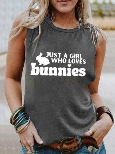 Retro  Easter Just A Girl Who Loves Bunnies Print Tank Top