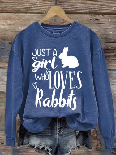 Retro Easter Just A Girl Who Loves Rabbits Print Sweatshirt