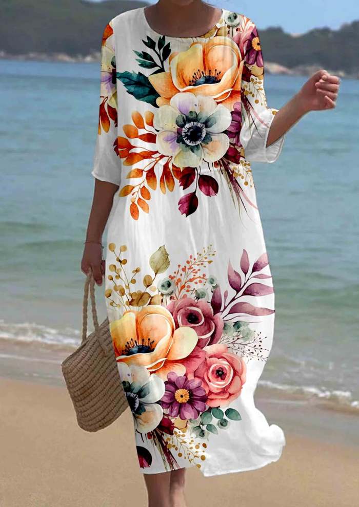 Women's Short Sleeve Floral Pattern Resort Dress