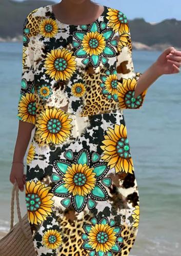 Women's Resort Style Floral Pattern Short Sleeve Dress