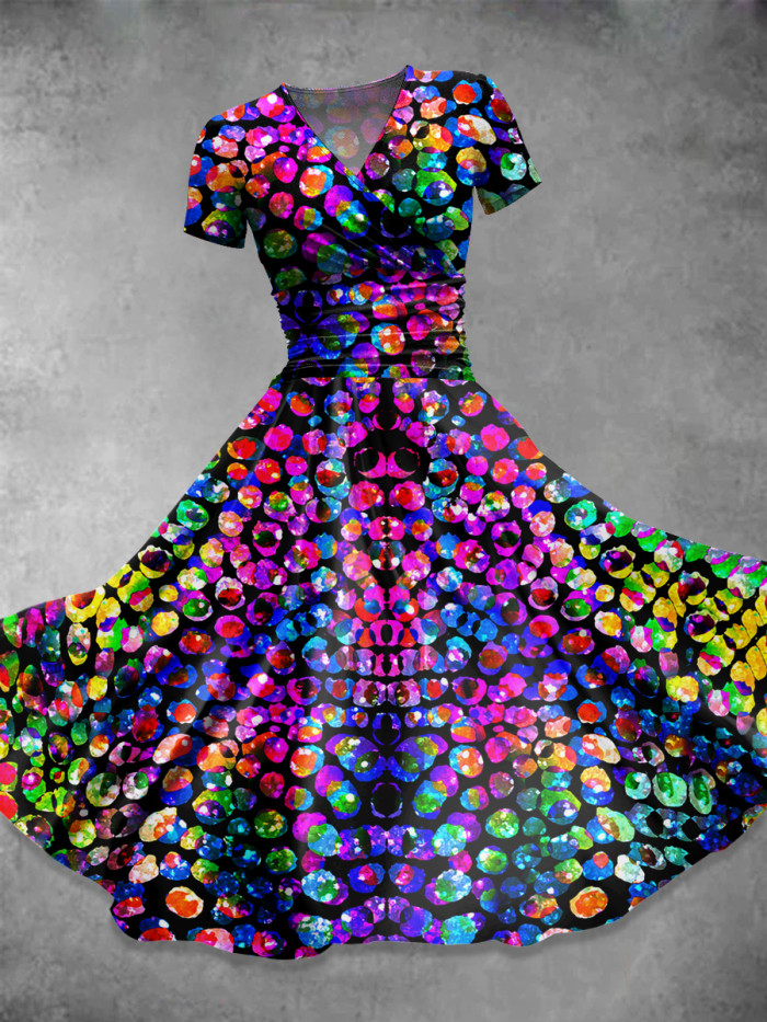 Rainbow Polka Dots  Art  Print Casual Dress