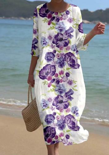 Women's Short Sleeve Floral Pattern Resort Dress