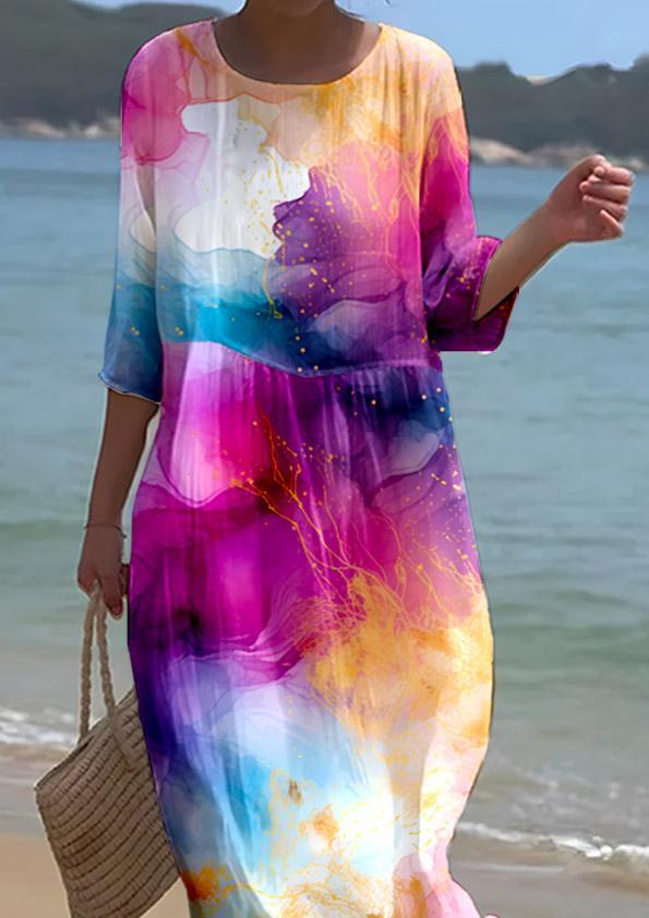 Women's Watercolor Splash Ink Fluid Art Print Resort Style Dress