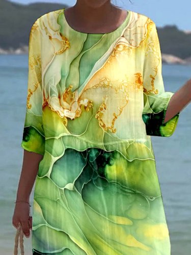 Women's Floral Alcohol Ink Art Printed Casual Holiday Dress