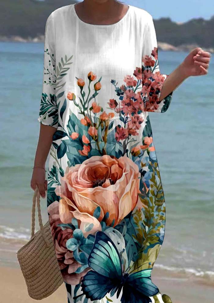 Women's Short Sleeve Floral Pattern Resort Dress