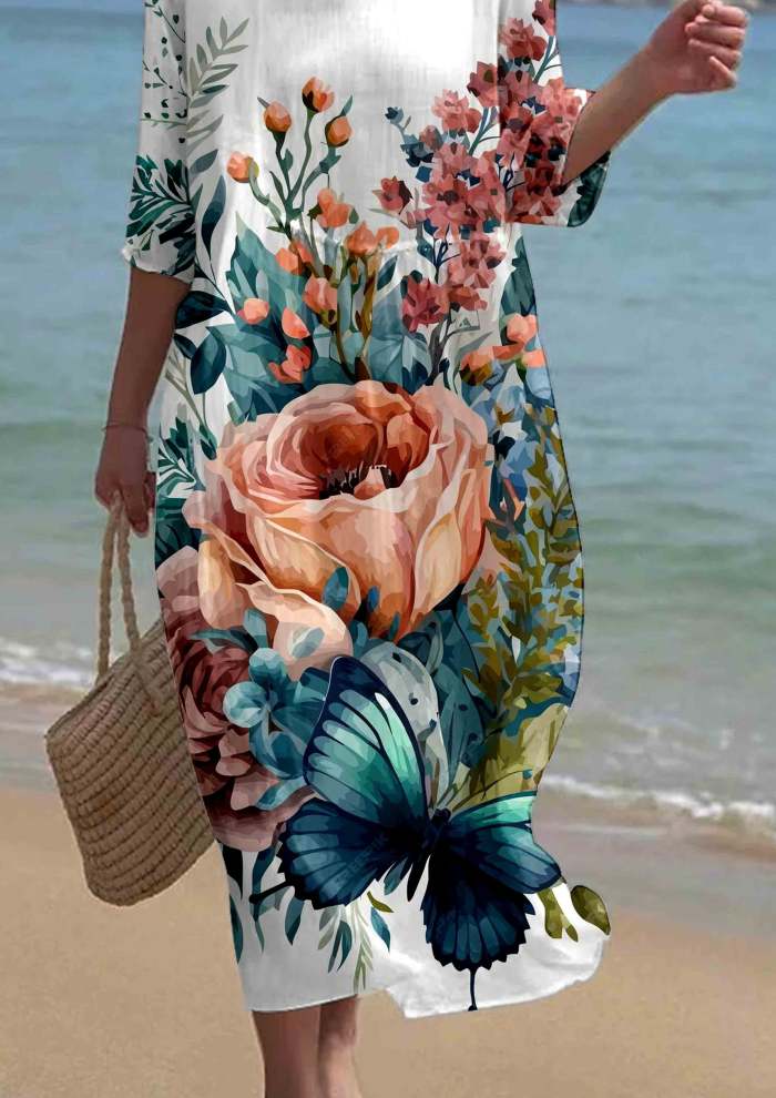 Women's Short Sleeve Floral Pattern Resort Dress