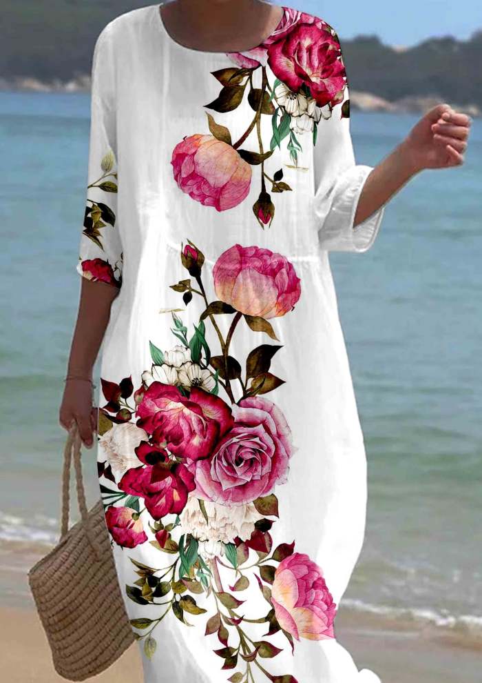 Women's Short Sleeve Floral Pattern Resort Dress