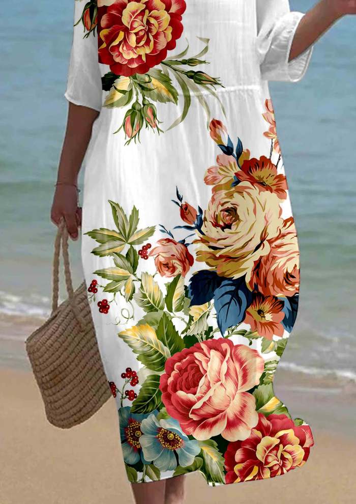 Women's Short Sleeve Floral Pattern Resort Dress