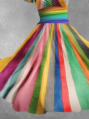 Women's Ggbt Rainbow Stripe Gradient Art Print Design Maxi Dress