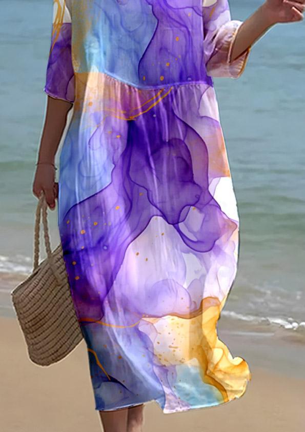 Women's Watercolor Splash Ink Fluid Art Print Resort Style Dress