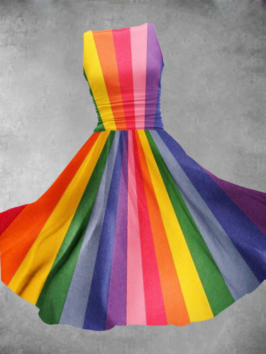 Women's  Rainbow Gradient Colorful Stripe Art Print Design Maxi Dress