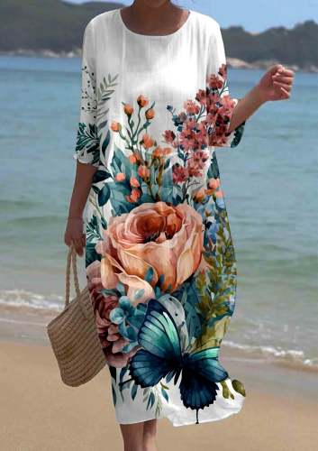 Women's Short Sleeve Floral Pattern Resort Dress