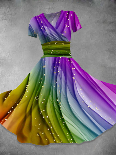 Flowing Rainbow Art  Print Casual Dress
