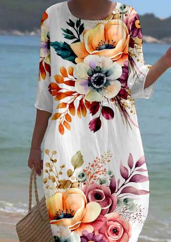 Women's Short Sleeve Floral Pattern Resort Dress