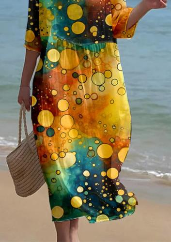 Women's Watercolor Splash Ink Fluid Art Print Resort Style Dress