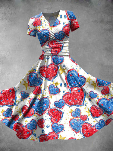 Women's Patriotic Heart Art Print Maxi Dress