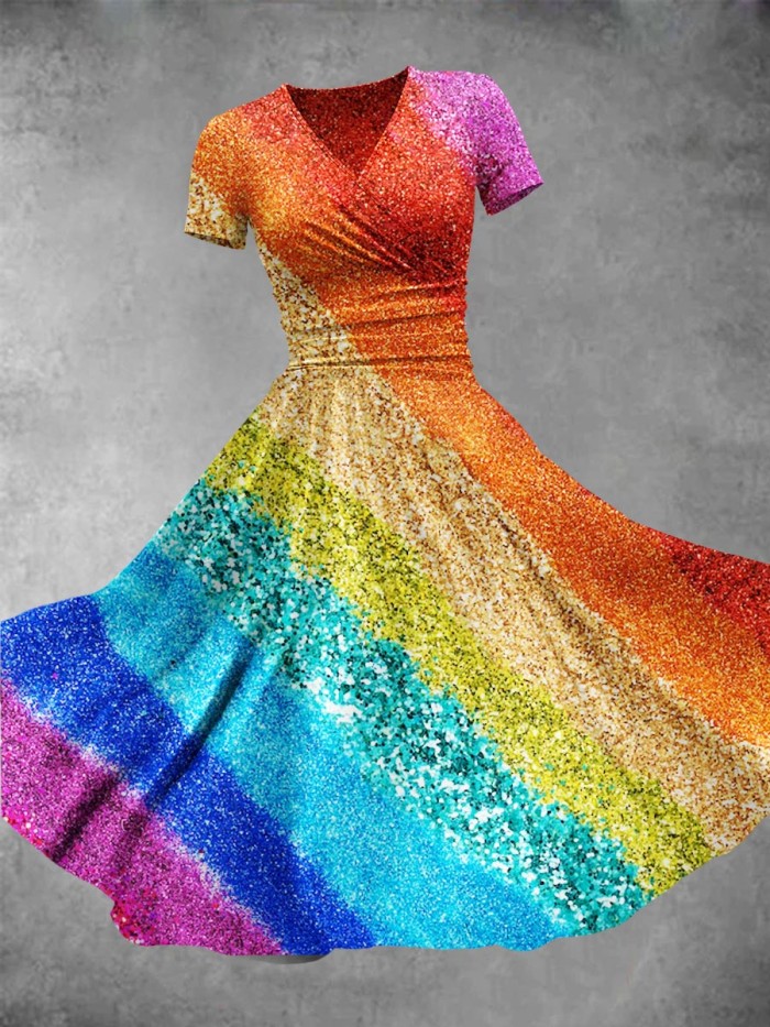 Women's Christmas Gift Rainbow Brilliant Diamond Print Design Maxi Dress