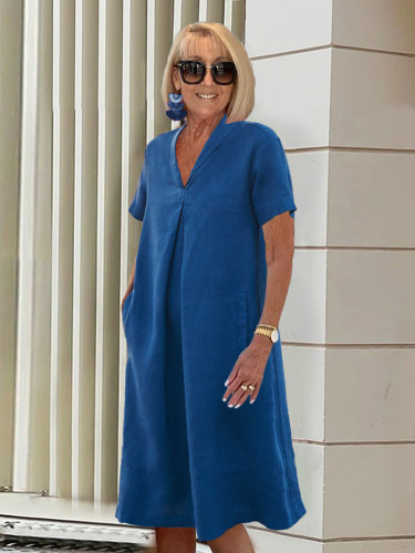 Casual Shawl Collar Midi Beach Tunic Dress