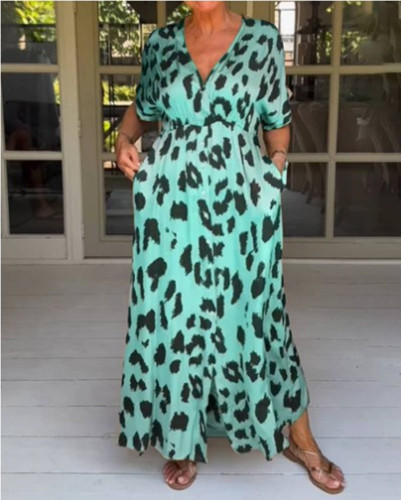 V-neck Leopard Print  Boho Beach Elegant Dress