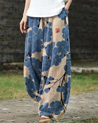 Japanese Plum Blossom Loose Casual Pants