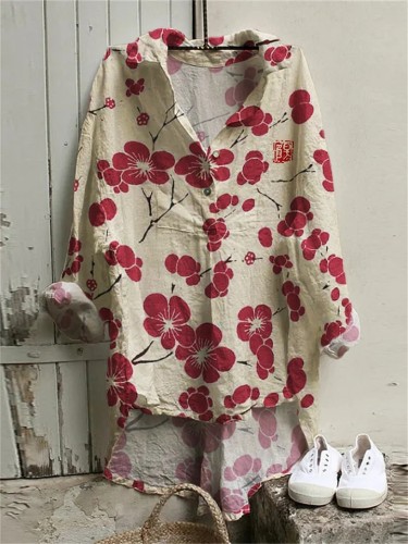 Cherry Blossom Japanese Lino Art Woven Tunic