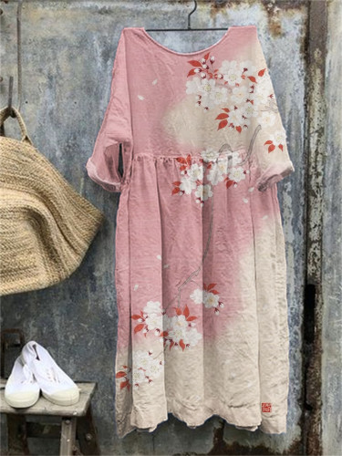 Cherry Blossom Japanese Art Pleated Maxi Dress