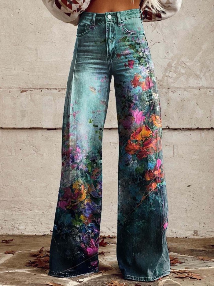 Women's Floral Print Casual Wide Leg Pants