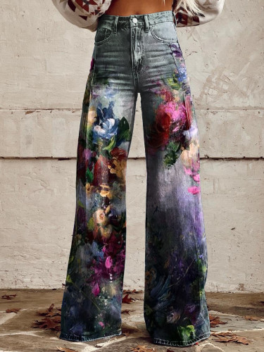 Women's Floral Print Casual Wide Leg Pants