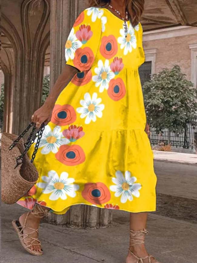 Women's Floral Print Vintage Dress