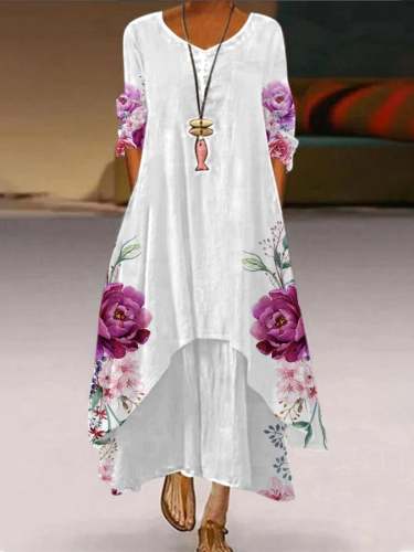 Women's Elegant Casual Double Layer Print Contrast Color Dress