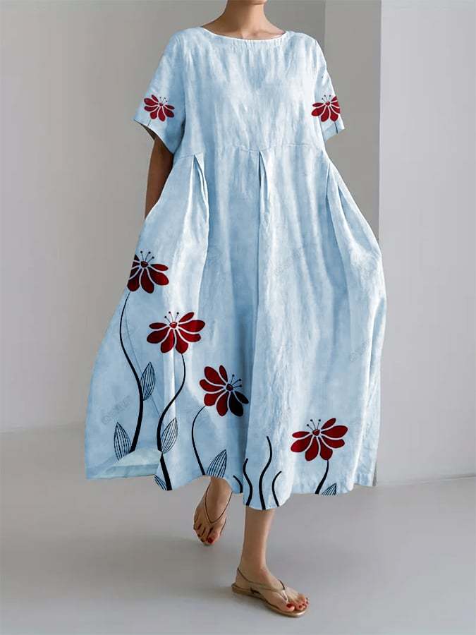 Women's Retro Botanical Floral Design Printed Casual Loose Dress