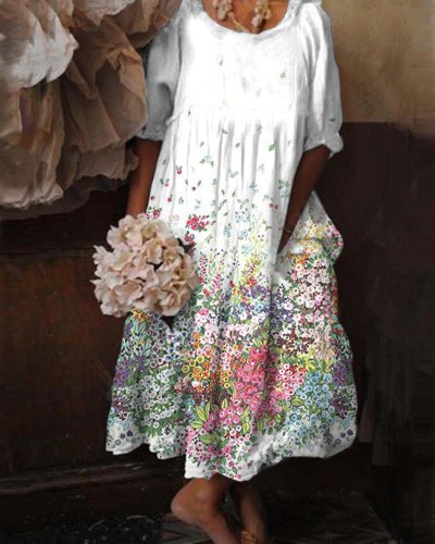 Boho Resort Style Floral Short Sleeve Dress