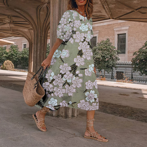 Vintage Floral Japanese Art And Spring Midi Dress