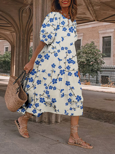 Causal Floral Japanese Art And Spring Midi Dress