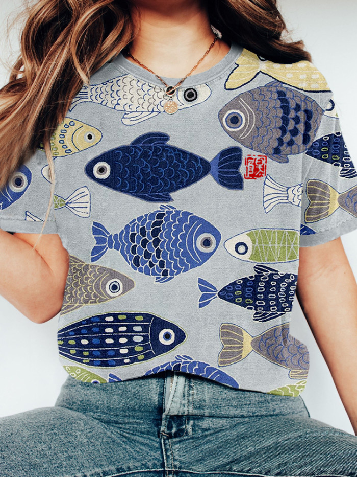 Vintage Fish Japanese Art Washed Cozy T Shirt