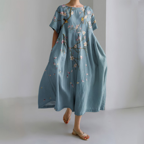 Floral Print Short Sleeve Casual Midi Dress