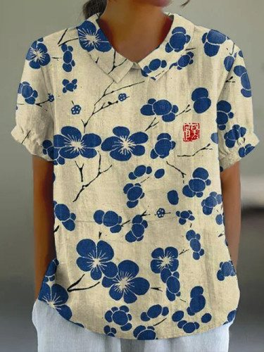 Classic Japanese Plum Blossom Retro Short-sleeved Top