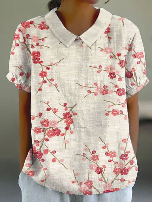 Japanese Plum Blossom Art Retro Short-sleeved Top