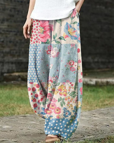 Women's Vintage Loose Bohemian Floral Pants