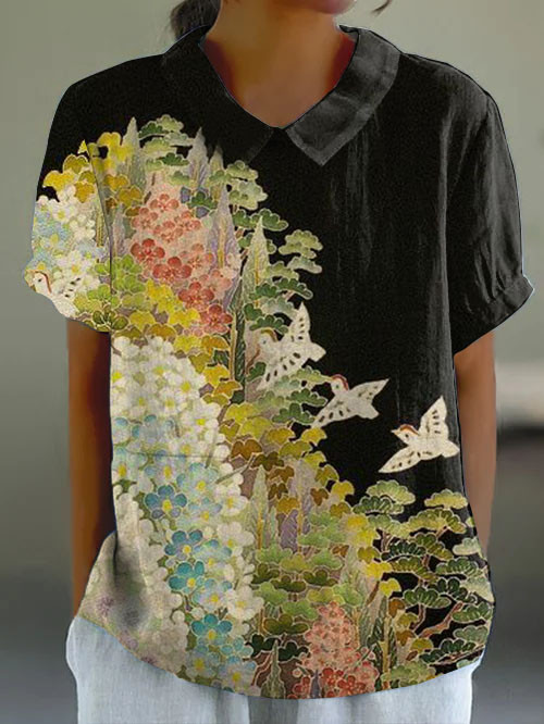 Japanese Floral Art Short Sleeve Top