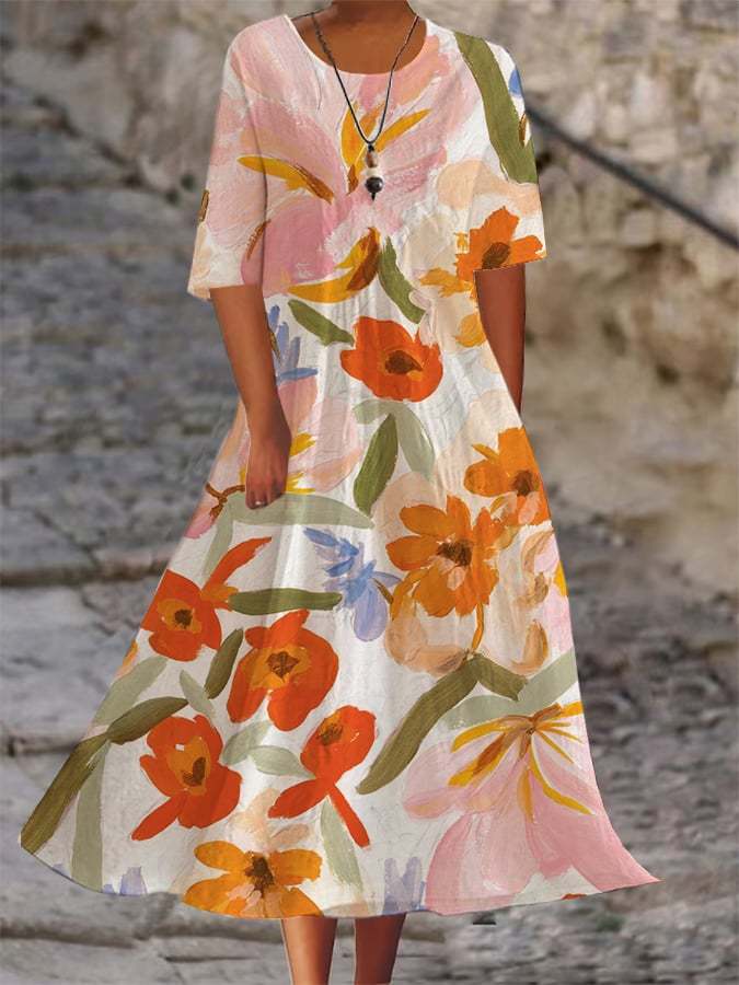 Women's Vintage Floral Print Casual Loose Dress