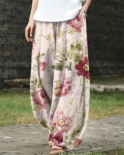 Ladies Casual Loose Floral Pants